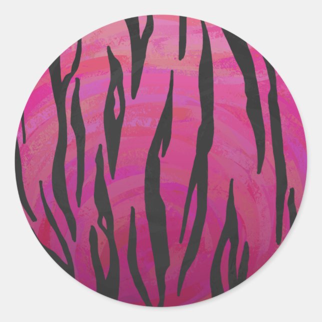 Tiger Hot Pink und Black Print Runder Aufkleber (Vorderseite)