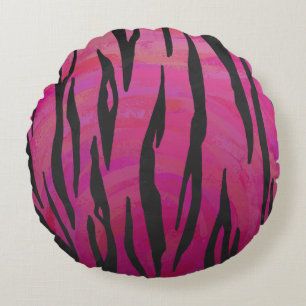 Tiger Hot Pink und Black Print Rundes Kissen
