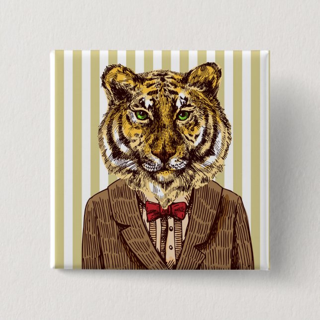 Tiger Im Abendanzug Button (Vorderseite)