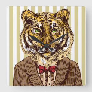 Tiger Im Abendanzug Quadratische Wanduhr