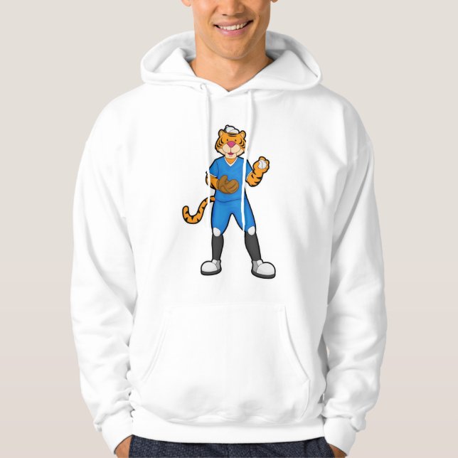 Tiger im Baseball mit Baseballhandschuh & Cap Hoodie (Vorderseite)