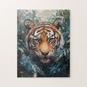 Tiger im Dschungel-Porträtgemälde Puzzle