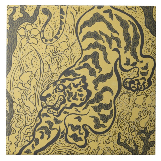 Tiger im Dschungel (Wild Animal) (von Paul Ranson) Fliese (Vorderseite)