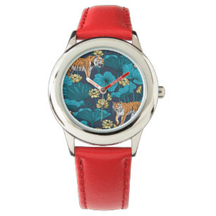 Tiger im gelben Lotusteich Armbanduhr