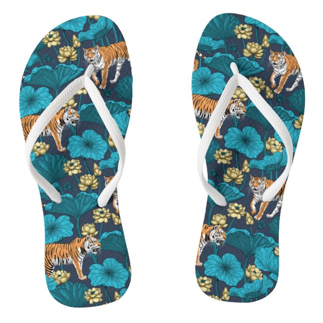 Tiger im gelben Lotusteich Flip Flops (Fußbett)