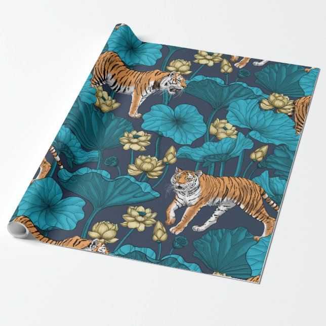 Tiger im gelben Lotusteich Geschenkpapier (Ungerollt)
