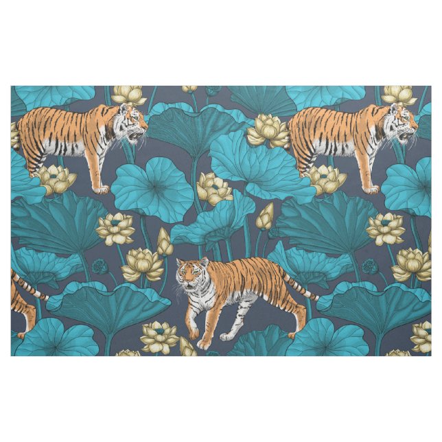 Tiger im gelben Lotusteich Stoff (Fat Quarter (45,7 x 55,9 cm))