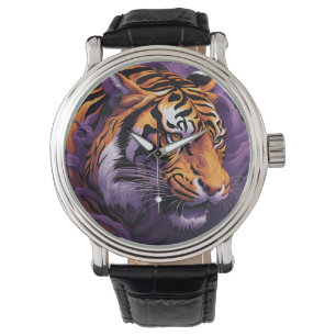 Tiger im lila armbanduhr