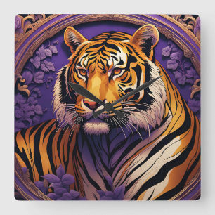 Tiger im lila quadratische wanduhr