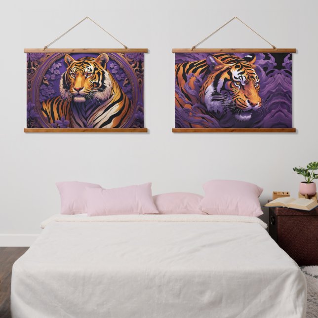 Tiger im lila wandteppich mit holzrahmen (Schlafzimmer)