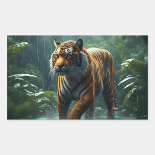 Tiger im regnerischen Dschungel Rechteckiger Aufkleber