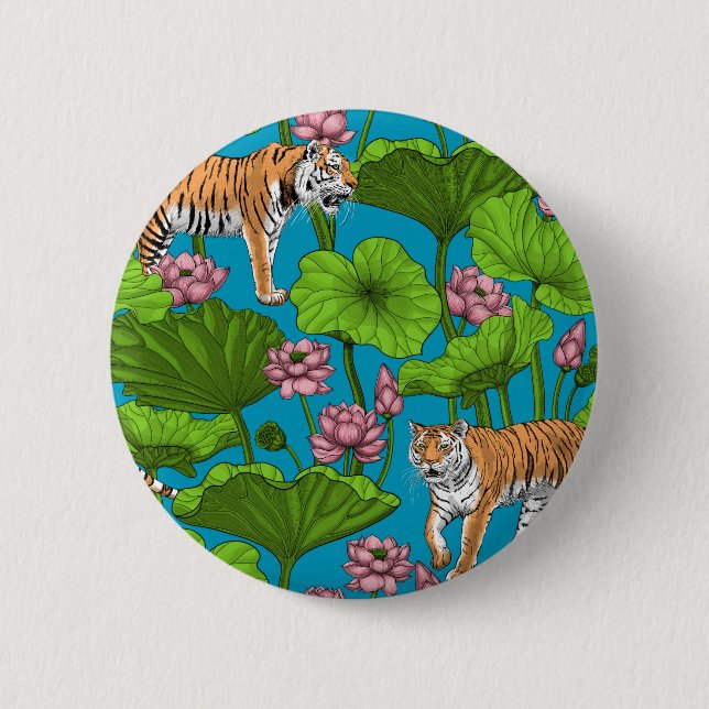 Tiger im rosa Lotusteich Button (Vorderseite)