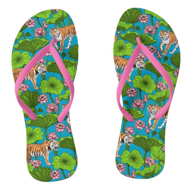 Tiger im rosa Lotusteich Flip Flops (Fußbett)