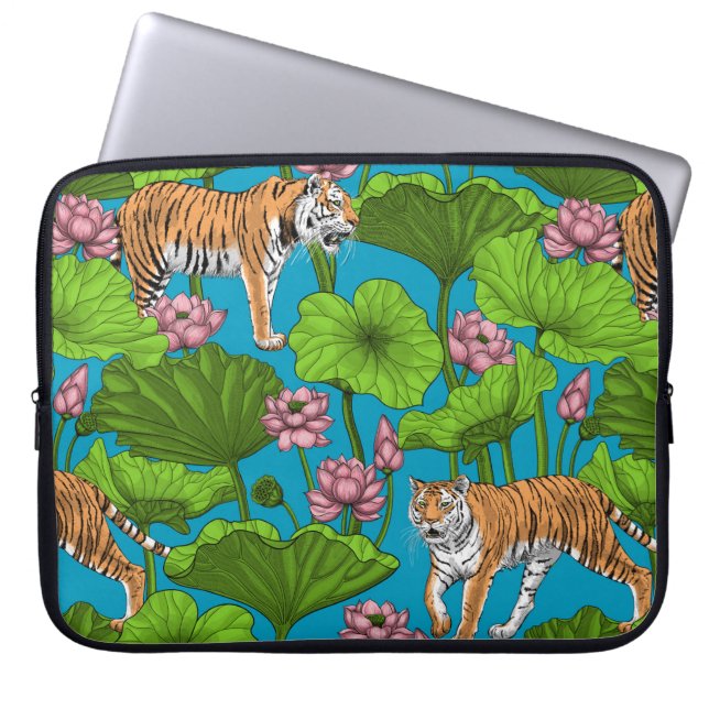 Tiger im rosa Lotusteich Laptopschutzhülle (Vorderseite)