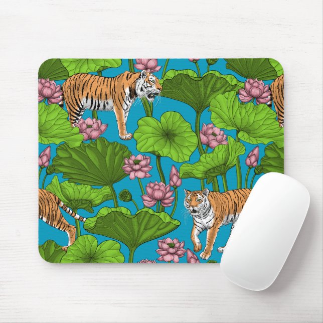 Tiger im rosa Lotusteich Mousepad (Mit Mouse)