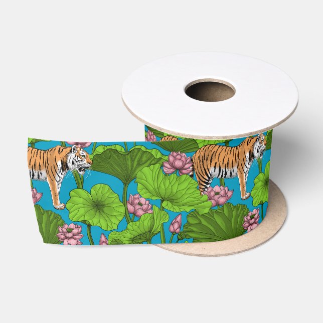 Tiger im rosa Lotusteich Satinband (Spule)