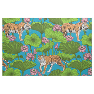 Tiger im rosa Lotusteich Stoff