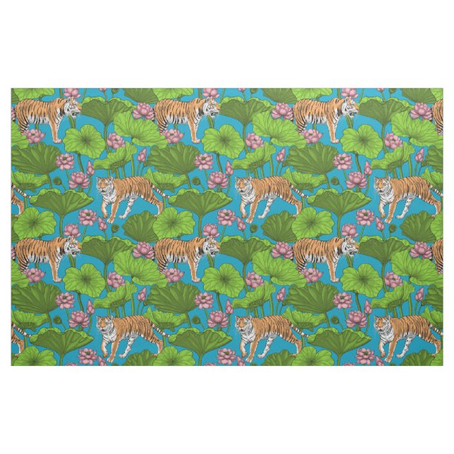 Tiger im rosa Lotusteich Stoff (Fat Quarter (45,7 x 55,9 cm))