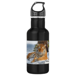 Tiger im Schnee Edelstahlflasche