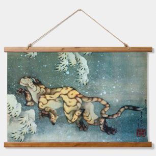 Tiger im Schnee, Hokusai Wandteppich Mit Holzrahmen