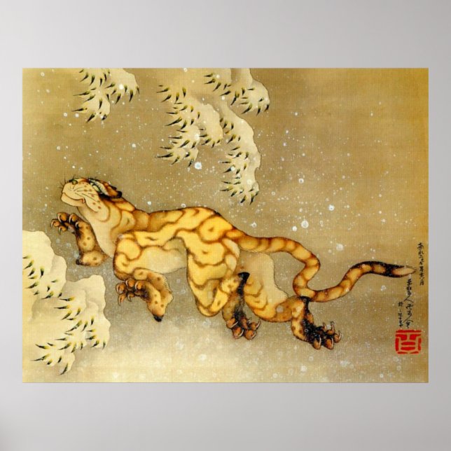 Tiger im Schnee Katsushika Hokusai 1849 Poster (Vorne)