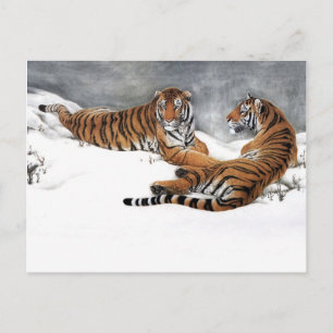 Tiger im Schnee, klassische chinesische Kunst Postkarte