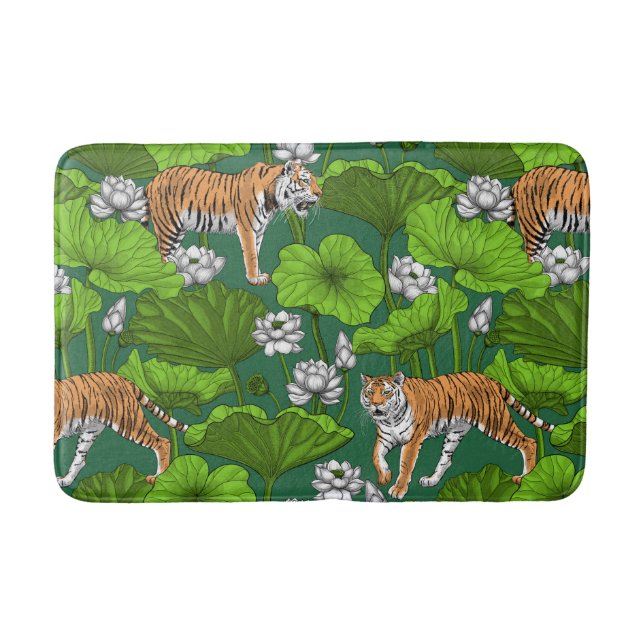 Tiger im weißen Lotusteich Badematte (Vorderseite)