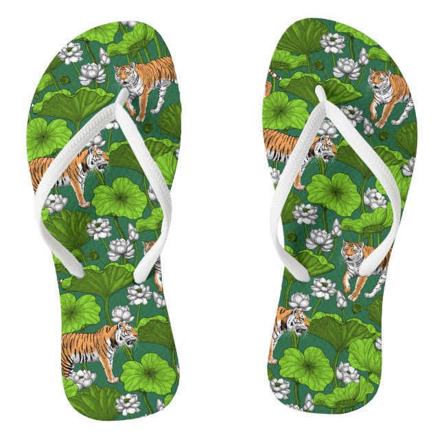 Tiger im weißen Lotusteich Flip Flops (Fußbett)