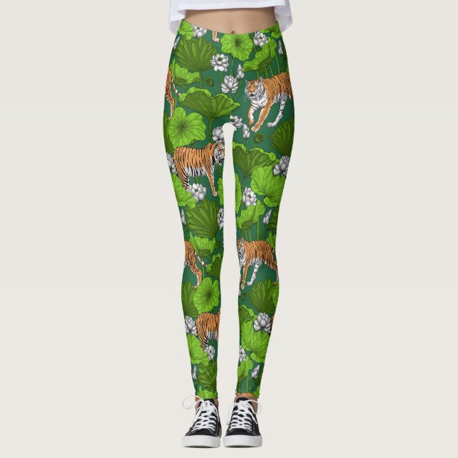 Tiger im weißen Lotusteich Leggings (Vorderseite)