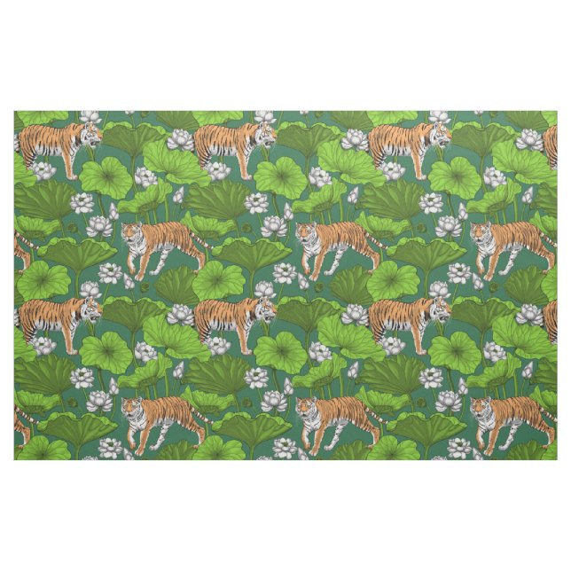 Tiger im weißen Lotusteich Stoff (Fat Quarter (45,7 x 55,9 cm))