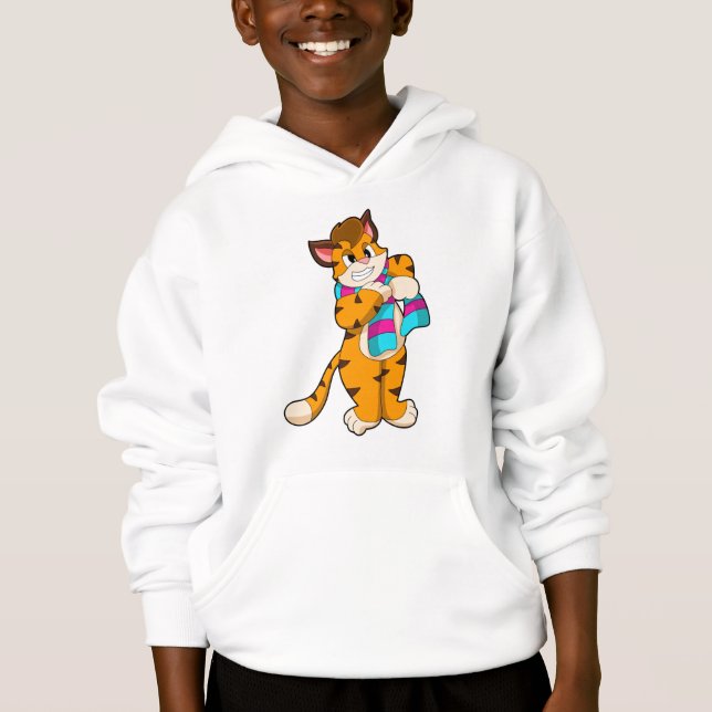 Tiger im Winter mit Scarf Hoodie (Vorderseite)