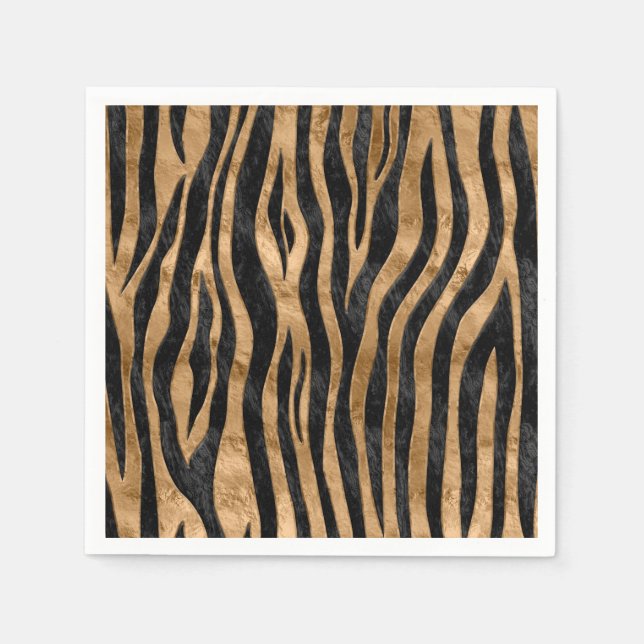 Tiger Imitate Fur Textur schwarze Abalone und Gold Serviette (Vorderseite)