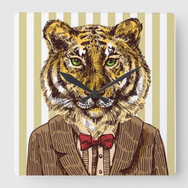 Tiger in Abend Wear Quadratische Wanduhr (Vorderseite)