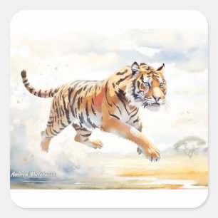 Tiger in Aktion 2 Quadratischer Aufkleber