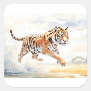 Tiger in Aktion 2 Quadratischer Aufkleber