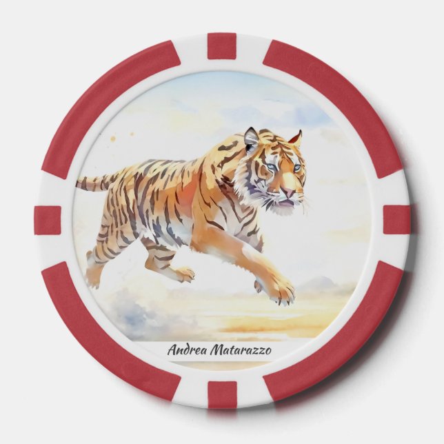 Tiger in Aktion 3 Pokerchips (Vorderseite)