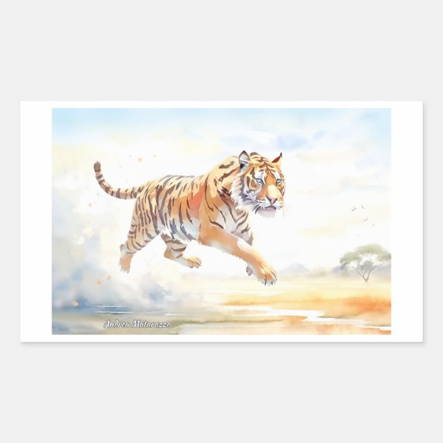 Tiger in Aktion 3 Rechteckiger Aufkleber (Vorderseite)