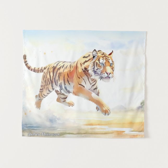 Tiger in Aktion 3 Wandteppich (Vorderseite (Horizontal))