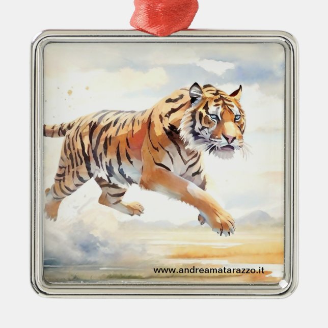 Tiger in Aktion Ornament Aus Metall (Vorne)