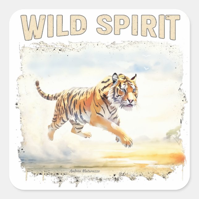 Tiger in Aktion - Wilder Geist Quadratischer Aufkleber (Vorderseite)