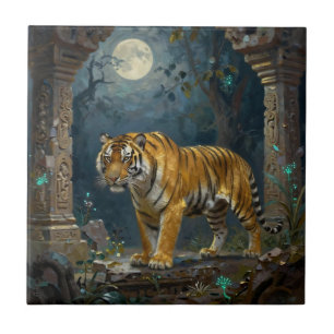 Tiger in alten Dünen unter dem Vollmond Fliese