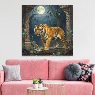 Tiger in alten Dünen unter dem Vollmond Leinwanddruck