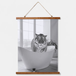 Tiger in Badewanne Badezimmer Kunst Spaß Tier Wandteppich Mit Holzrahmen