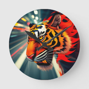Tiger in Bewegung Runde Wanduhr