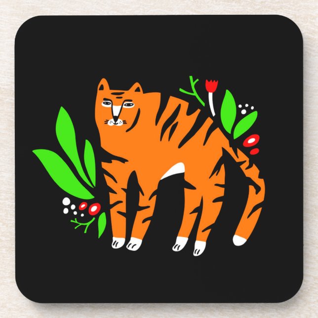 Tiger in Blume Getränkeuntersetzer (Vorderseite)