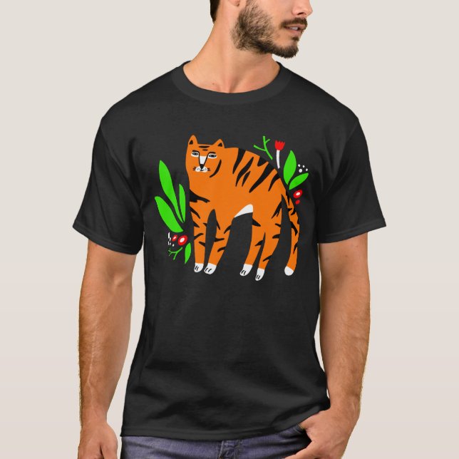Tiger in Blume T-Shirt (Vorderseite)