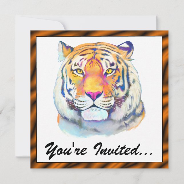 Tiger in Colors Birthday Invite Einladung (Vorderseite)