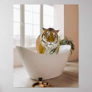 Tiger in der Badewanne Schwarz-weißes Badehotelkun Poster