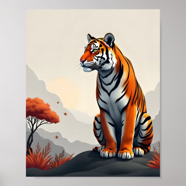Tiger in der Berglandschaft Poster (Vorne)