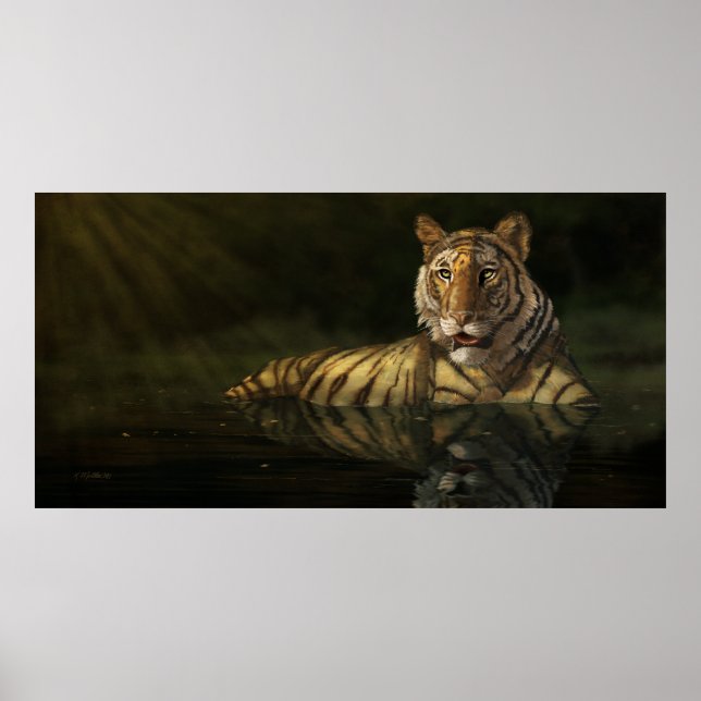 Tiger in der digitalen Wassermalerei Poster (Vorne)